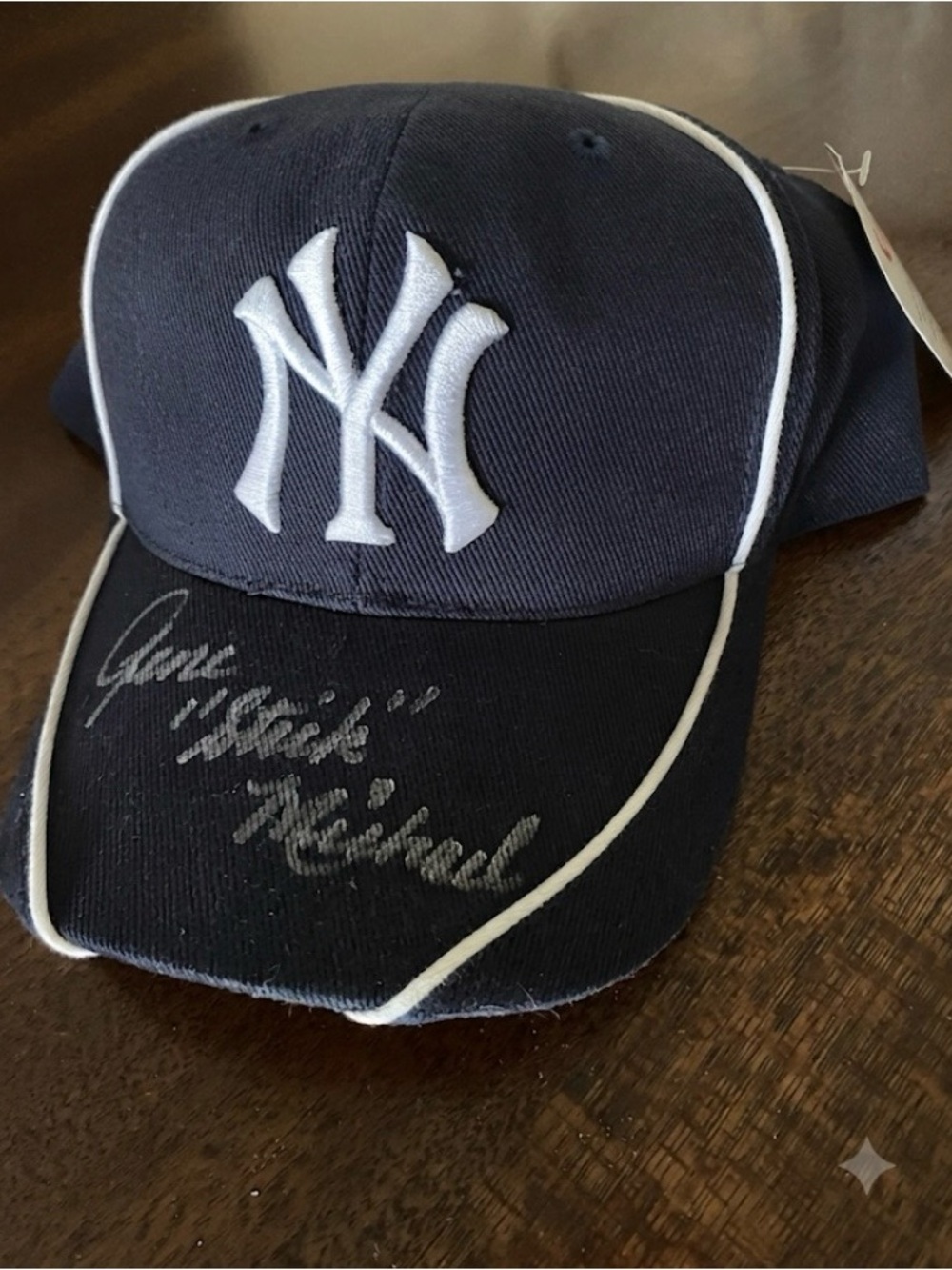 Authentic New York Yankees baseball hat autographed by Gene "Stick” Michael